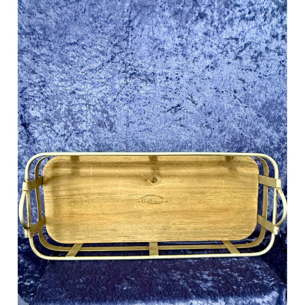 Cooperstown Craftsman Wood and Metal Rectangular Serving Tray with Handles